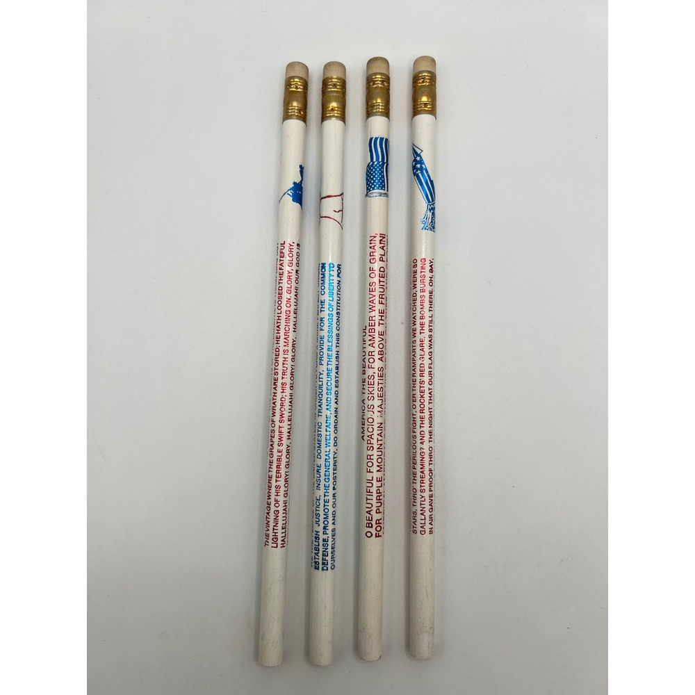 Lot Of 4 Patriotic‎ American Pencils W American Flag Star Spangled Banner UNUSED